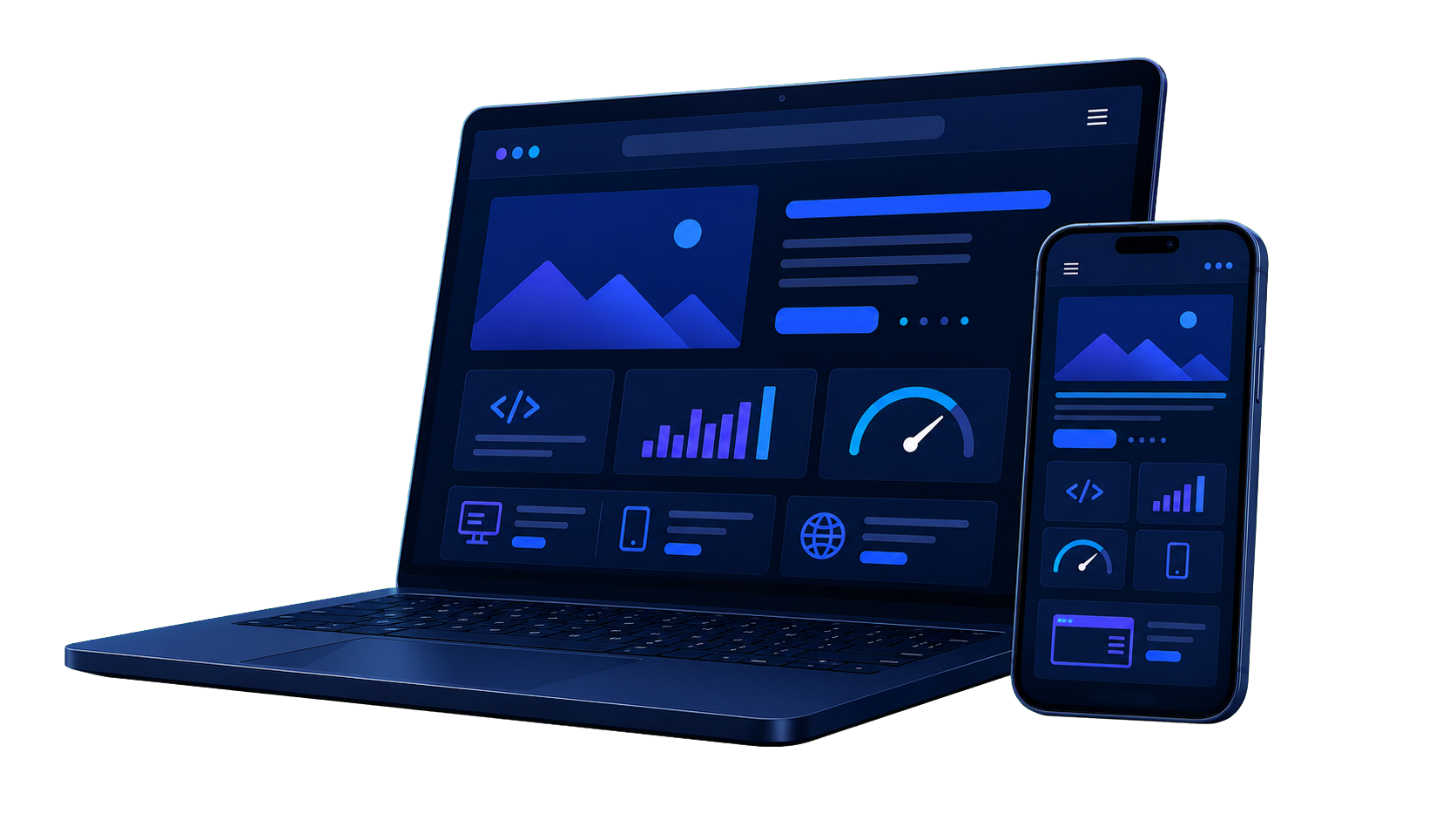 Concepto visual de soluciones digitales de HiperWeb Solutions